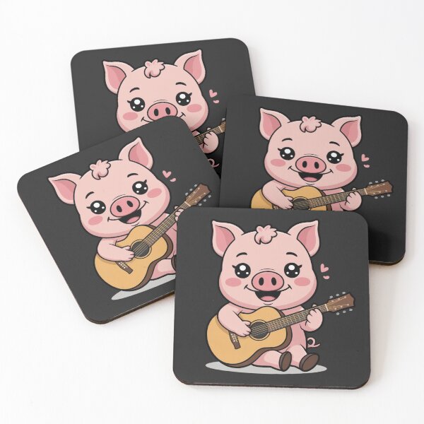 Item preview, Cute Chibi Pig Playing Guitar | Kawaii Pig Music Lover Cartoon | Funny Animal Music Design designed and sold by ColorSplash123.