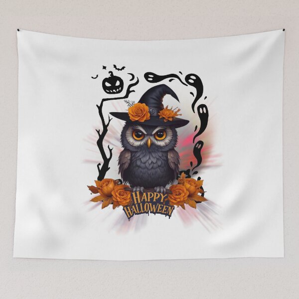Item preview, Spooky Halloween Owl with Witch Hat  Haunted Night Art designed and sold by Medeea Publishing.