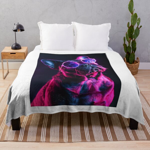 Item preview, Beautiful Dog Under Neon Lights Wall Artwork designed and sold by Eiwaprints.