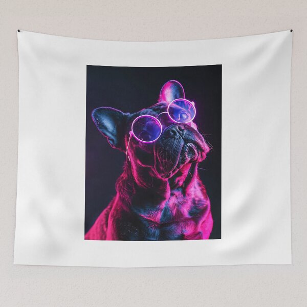 Item preview, Beautiful Dog Under Neon Lights Wall Artwork designed and sold by Eiwaprints.