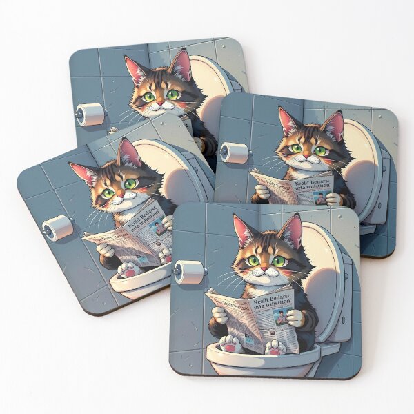 Item preview, A cat reading a newspaper on the toilet designed and sold by Irina Polyanskaya.