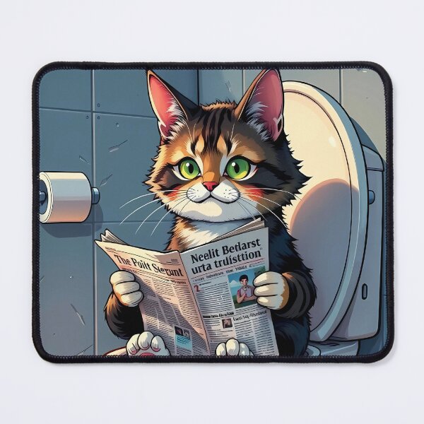 Item preview, A cat reading a newspaper on the toilet designed and sold by Irina Polyanskaya.