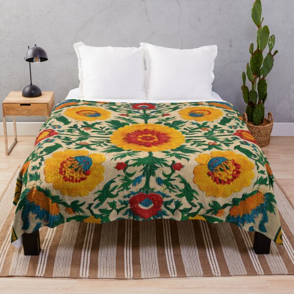 Item preview, Uzbekistan Neem Embroidery Flowers Traditional Carpet designed and sold by GrinGalore.