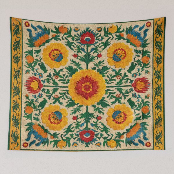 Item preview, Uzbekistan Neem Embroidery Flowers Traditional Carpet designed and sold by GrinGalore.
