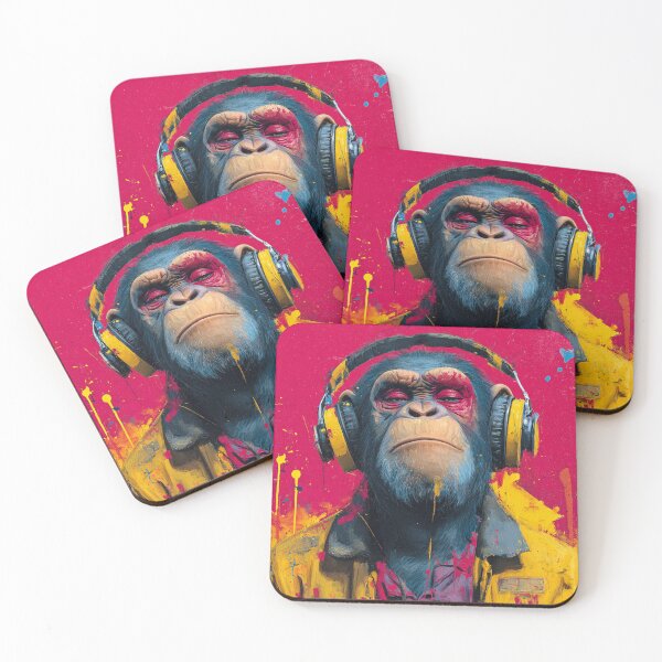 Item preview, Dj Monkey Thinker Color Splash With Headphones Art designed and sold by GrinGalore.