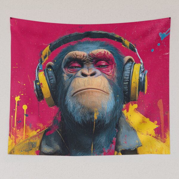 Item preview, Dj Monkey Thinker Color Splash With Headphones Art designed and sold by GrinGalore.