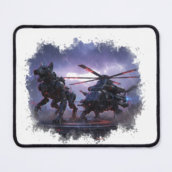 Item preview, Futuristic Robot Dog & Military Helicopter – Cyberpunk Sci-Fi Design designed and sold by ValeronPrints.