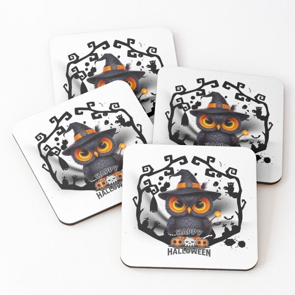 Item preview, Cute Halloween Owl with Witch Hat & Pumpkin Lantern designed and sold by Medeea Publishing.