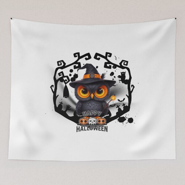 Item preview, Cute Halloween Owl with Witch Hat & Pumpkin Lantern designed and sold by Medeea Publishing.