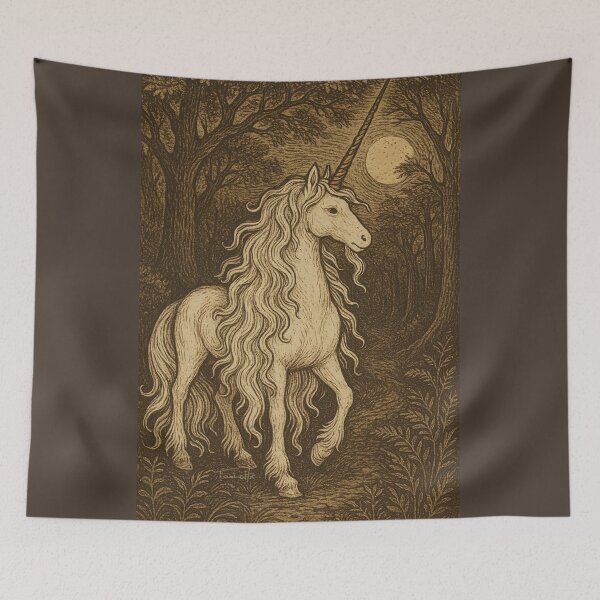 Aperçu de l'œuvre Gravure de licorne médiévale créée et vendue par UnicornAndRaven .