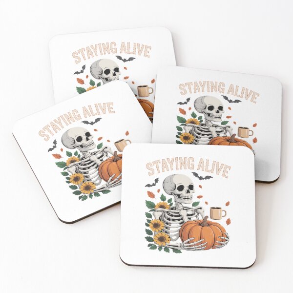 Item preview, Staying Alive Halloween  Skeleton Drinking Hot Coffee designed and sold by JonBarnes22.