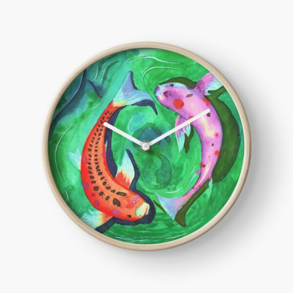 Circle of life - Watercolor koifishes Clock