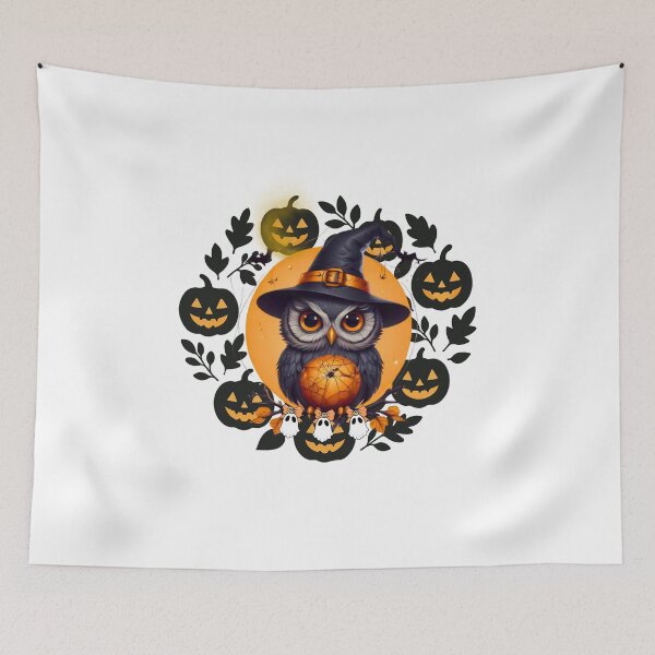Item preview, Halloween Owl with Pumpkins & Ghosts designed and sold by Medeea Publishing.