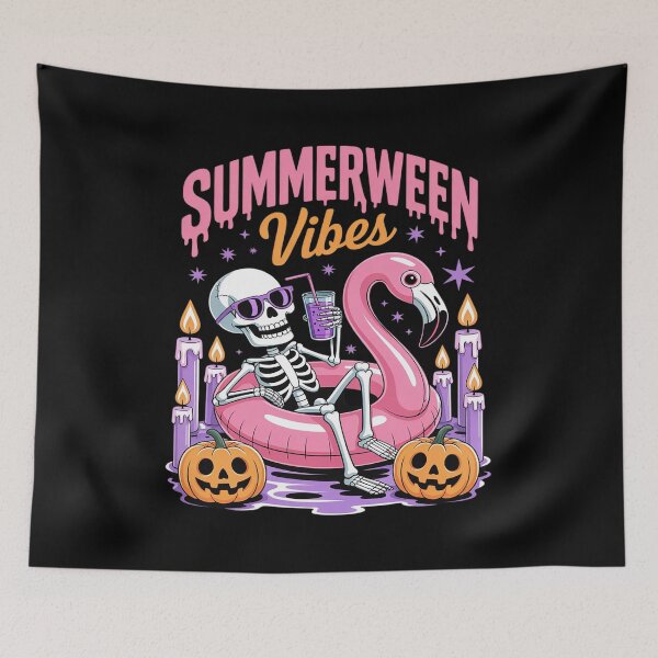 Item preview, Summerween Vibes Spooky Skeleton Flamingo Pool Halloween designed and sold by JulienAureo.
