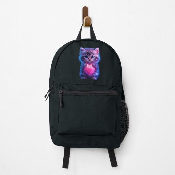 Item preview, Cute Neon Kitten with Heart – Photorealistic Glowing Fluffy Cat Digital Art on Black Background designed and sold by PixelVibe782.