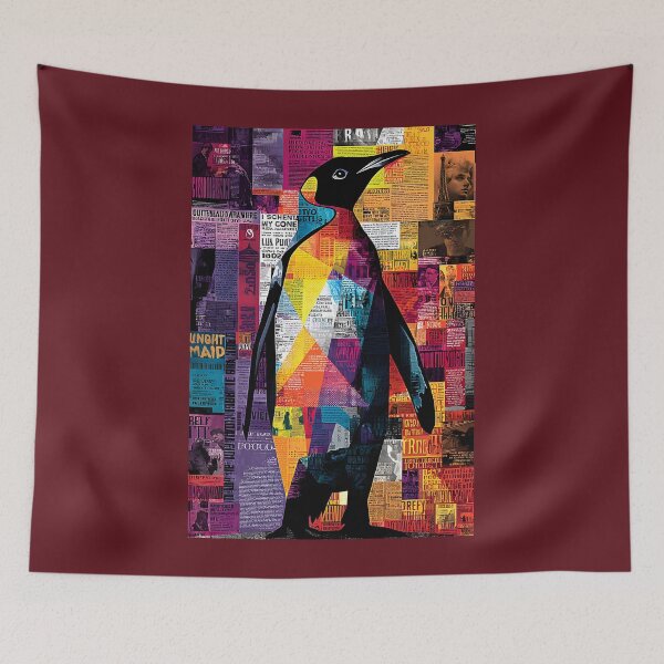 Item preview, March of the Penguin - Dynamic Silhouette with Energetic Mixed Media Background designed and sold by OlfactoART Studio.