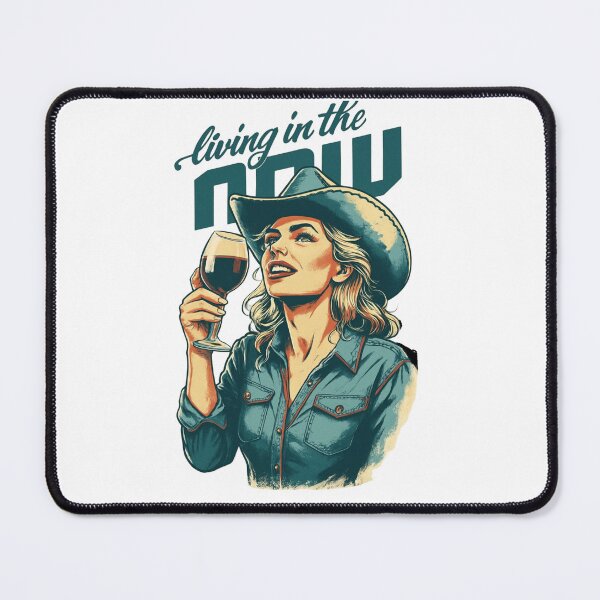 Item preview, Living in the Now – Vintage Cowgirl Wall Art | Western Wine Lover Retro Print | Rustic Country Home Decor designed and sold by CWtee.