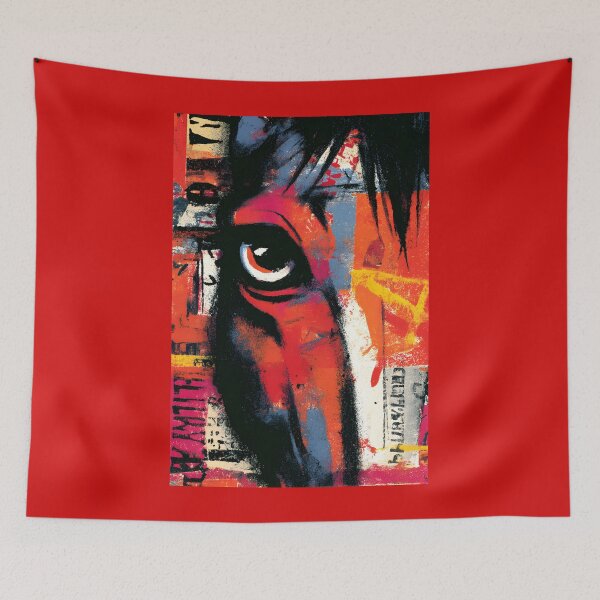 Item preview, Power of the Horse - Dynamic Close-Up with Striking Red, Orange, and Blue Strokes designed and sold by OlfactoART Studio.