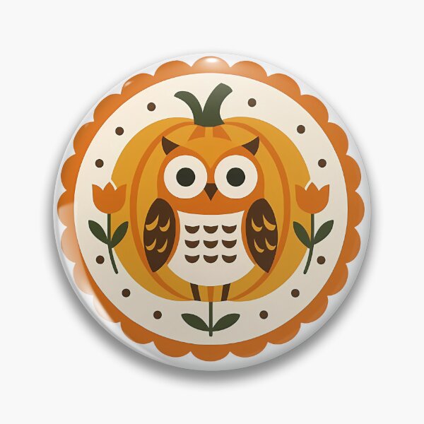 Item preview, Halloween Owl in Bright Pumpkin - heidiannemorris Scandinavian Folk Art designed and sold by FOLK ART FUSION.