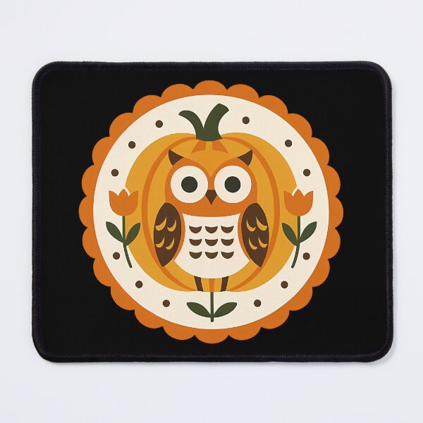 Item preview, Halloween Owl in Bright Pumpkin - heidiannemorris Scandinavian Folk Art designed and sold by FOLK ART FUSION by heidiannemorris.