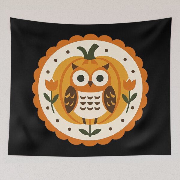 Item preview, Halloween Owl in Bright Pumpkin - heidiannemorris Scandinavian Folk Art designed and sold by FOLK ART FUSION by heidiannemorris.