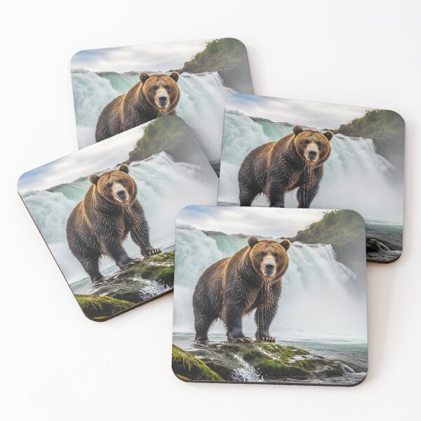 Item preview, Grizzly Bear by a Powerful Waterfall designed and sold by ART-POD-PL.