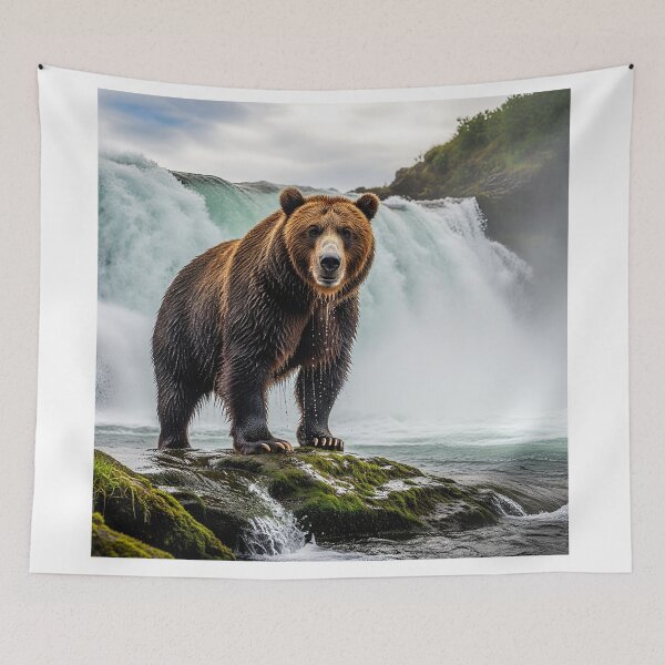 Item preview, Grizzly Bear by a Powerful Waterfall designed and sold by ART-POD-PL.