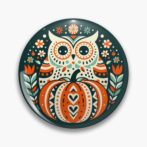 Item preview, Halloween Owl with Heart Pumpkin - heidiannemorris Scandinavian Folk Art designed and sold by FOLK ART FUSION.