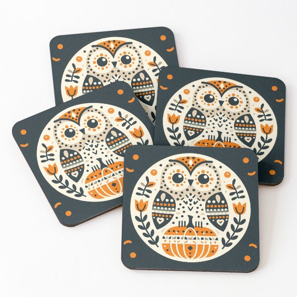 Item preview, Halloween Owl with Leaf Wings - heidiannemorris Scandinavian Folk Art designed and sold by FOLK ART FUSION by heidiannemorris.
