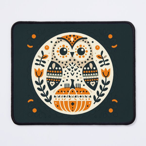 Item preview, Halloween Owl with Leaf Wings - heidiannemorris Scandinavian Folk Art designed and sold by FOLK ART FUSION by heidiannemorris.