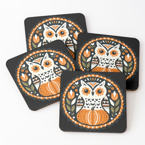 Item preview, Halloween Owl with Pumpkin Base - heidiannemorris Scandinavian Folk Art designed and sold by FOLK ART FUSION by heidiannemorris.