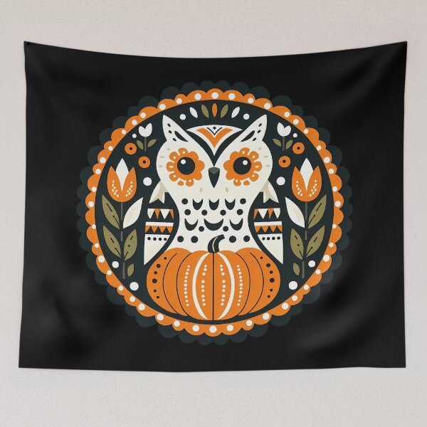 Item preview, Halloween Owl with Pumpkin Base - heidiannemorris Scandinavian Folk Art designed and sold by FOLK ART FUSION by heidiannemorris.