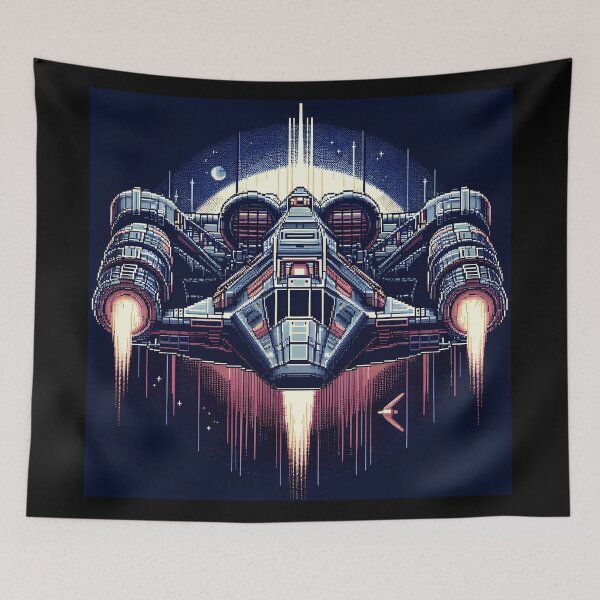 Item preview, Retro Futuristic Spaceship Pixel Art Design. designed and sold by The-T-In-Retro.