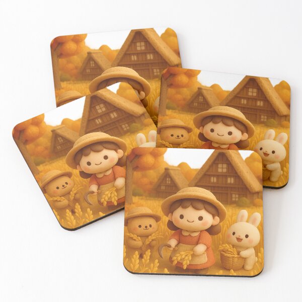 Item preview, Cute Shirakawa-go Autumn Rice Harvest Village Scene - Kawaii Japanese Cottagecore Art designed and sold by Moons Studio.