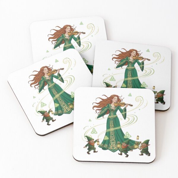 Item preview, Celtic Forest Melody – Enchantress with Violin and Dancing Gnomes designed and sold by CelticSoulShop.