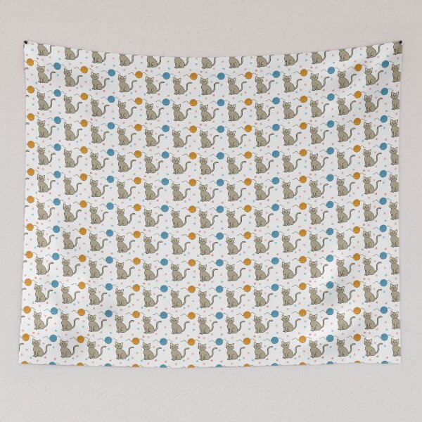 Item preview, Cute Cat Pattern – Kawaii Cats with Yarn Balls Seamless Design designed and sold by WojcikDesigners.