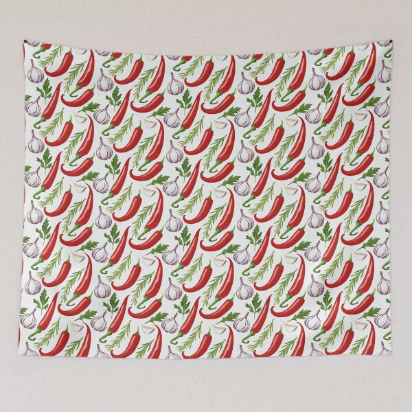 Item preview, Chili Pepper Seamless Pattern – Spicy Culinary Illustration with Garlic and Herbs designed and sold by WojcikDesigners.