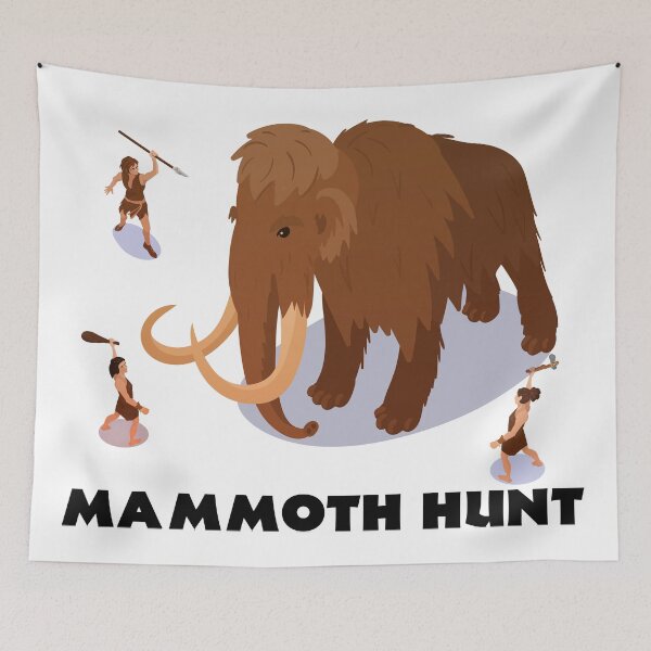 Item preview, Wooly Mammoth Hunt Prehistoric Adventure Design designed and sold by Retr0Tshirts.