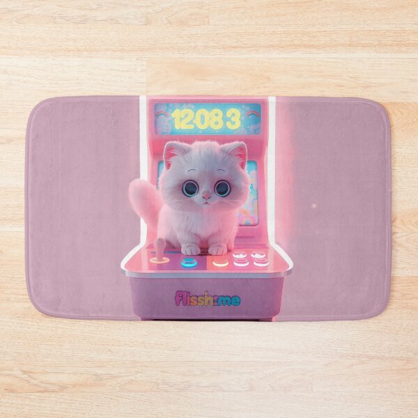 Item preview, Kawaii Cat on Retro Neon Arcade | Cute Pastel Gamer Art designed and sold by PawxelArt.