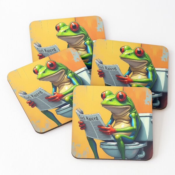 Item preview, A green frog reading a newspaper on a toilet designed and sold by Irina Polyanskaya.