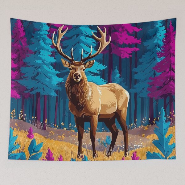 Item preview, Mystical Neon Stag (Red Deer Forest Art Print - Luminous Wildlife Wall Decor designed and sold by DesignsByDessie.