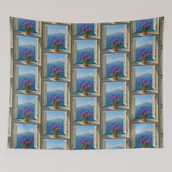 Item preview, A Sicilian Window: Geraniums Overlooking the Sea and Etna designed and sold by IraBum.