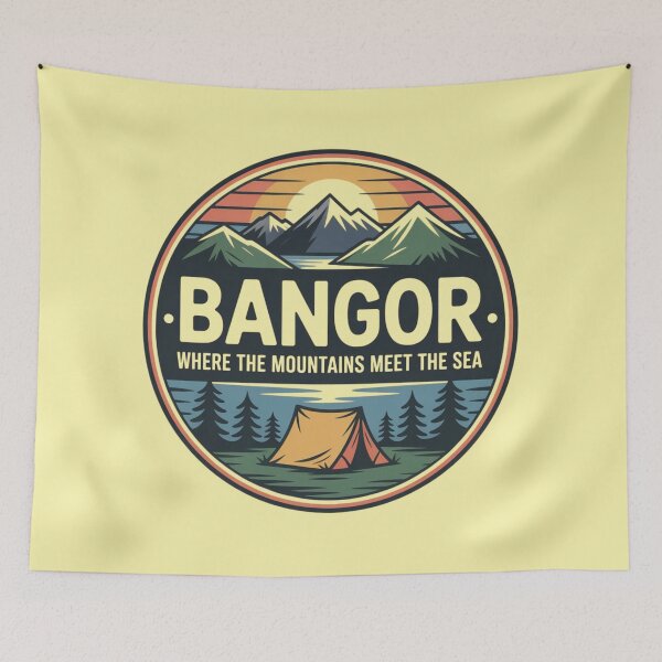 Item preview, Bangor Wales Retro Badge – Where the Mountains Meet the Sea designed and sold by Timeless Design.