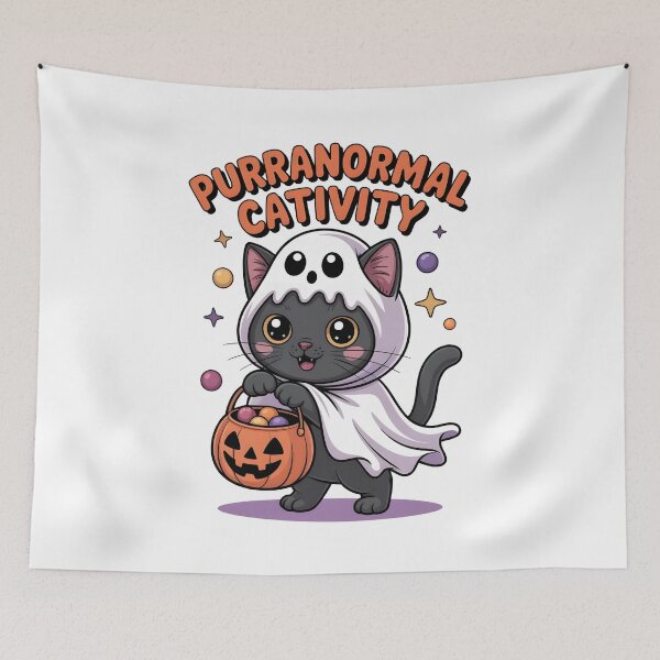 Item preview, Purranormal Cativity - Cute Black Cat Ghost Halloween designed and sold by Bad Unicorn.