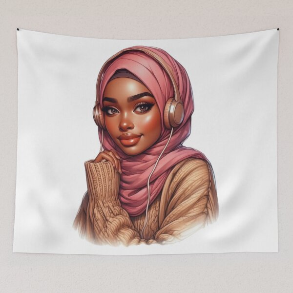 Item preview, Stylish Hijabi Girl with Headphones | Modern Muslim Woman Art designed and sold by Lulunza.