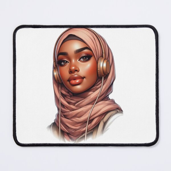 Item preview, Beautiful Muslim Girl in Hijab | Headphones Cartoon Artwork designed and sold by Lulunza.