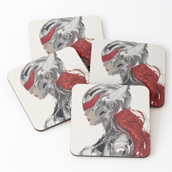 Item preview, Futuristic Female Cyborg Red Hair Poster | Chrome Helmet & Red Visor | Retrofuturism Wall Decor 2 designed and sold by Velvetcosmonova.