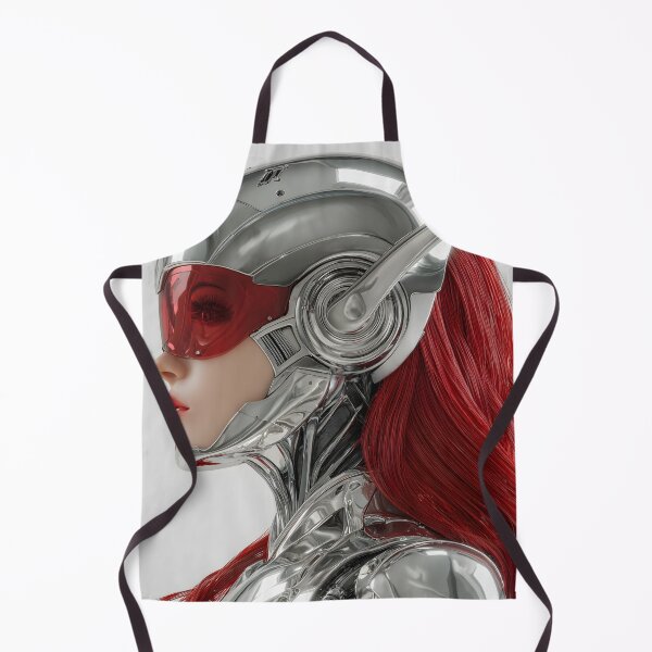 Item preview, Futuristic Female Cyborg Red Hair Poster | Chrome Helmet & Red Visor | Retrofuturism Wall Decor 1 designed and sold by Velvetcosmonova.