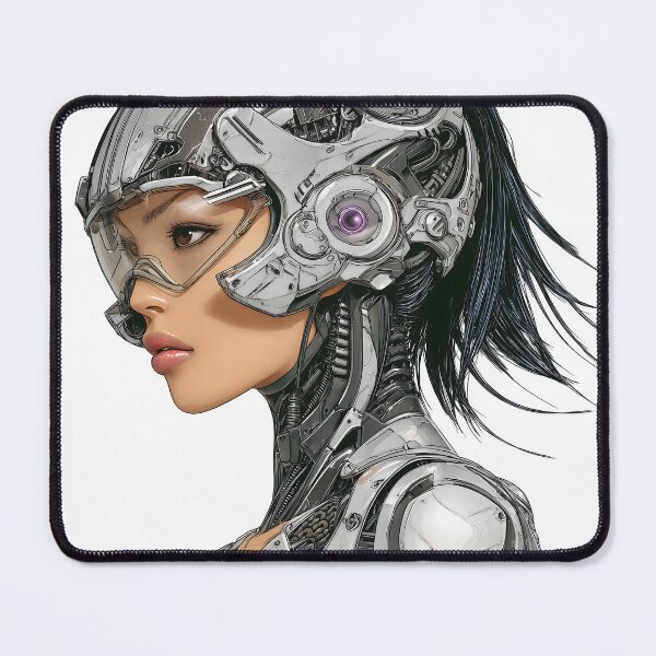 Item preview, Futuristic Asian Female Cyborg Chrome Poster | Black Hair & Orange Visor | Retrofuturism Sci-Fi Wall Art 2 designed and sold by Velvetcosmonova.
