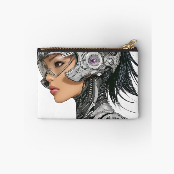 Item preview, Futuristic Asian Female Cyborg Chrome Poster | Black Hair & Orange Visor | Retrofuturism Sci-Fi Wall Art 2 designed and sold by Velvetcosmonova.